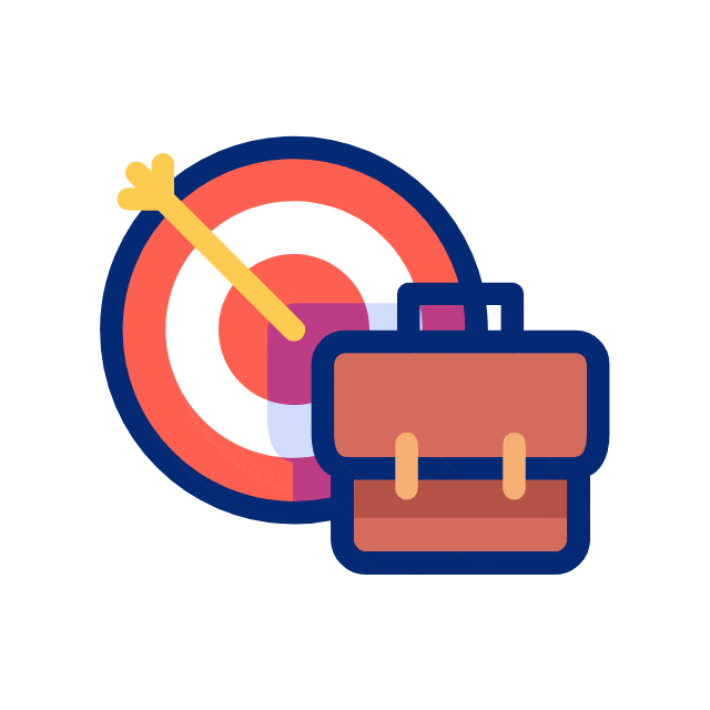 Target with an arrow and briefcase icon representing high-quality work